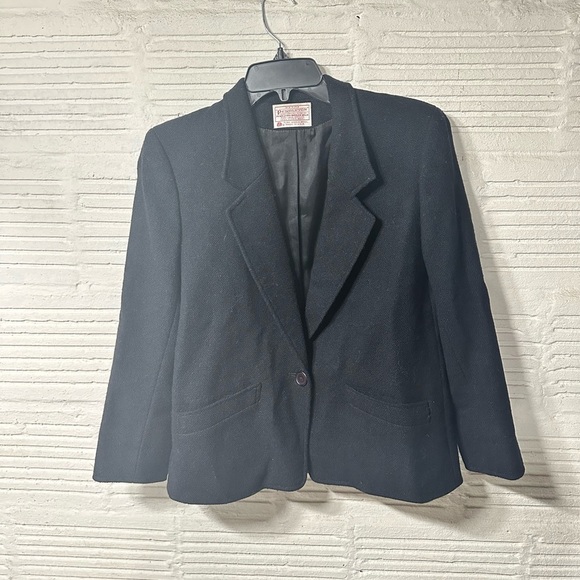 Pendleton Petite Black Blazer Jacket Pure Virgin Wool Vintage Size 8 - Picture 1 of 7